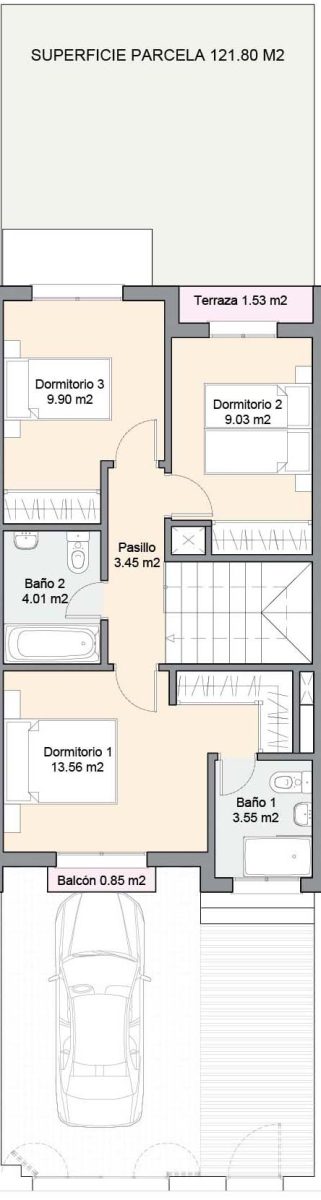 Plano de la planta primera de la vivienda 3 Residencial Verdial Maqueda