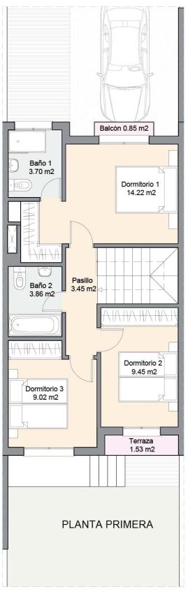 Plano de la planta primera de la vivienda 6 Residencial Verdial Maqueda