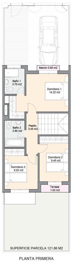 Plano primera planta de la vivienda 26 de Residencial Verdial Maqueda