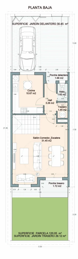 Plano planta baja Vivienda J16-J18-J20-J22-J24-J26 Verdial Maqueda